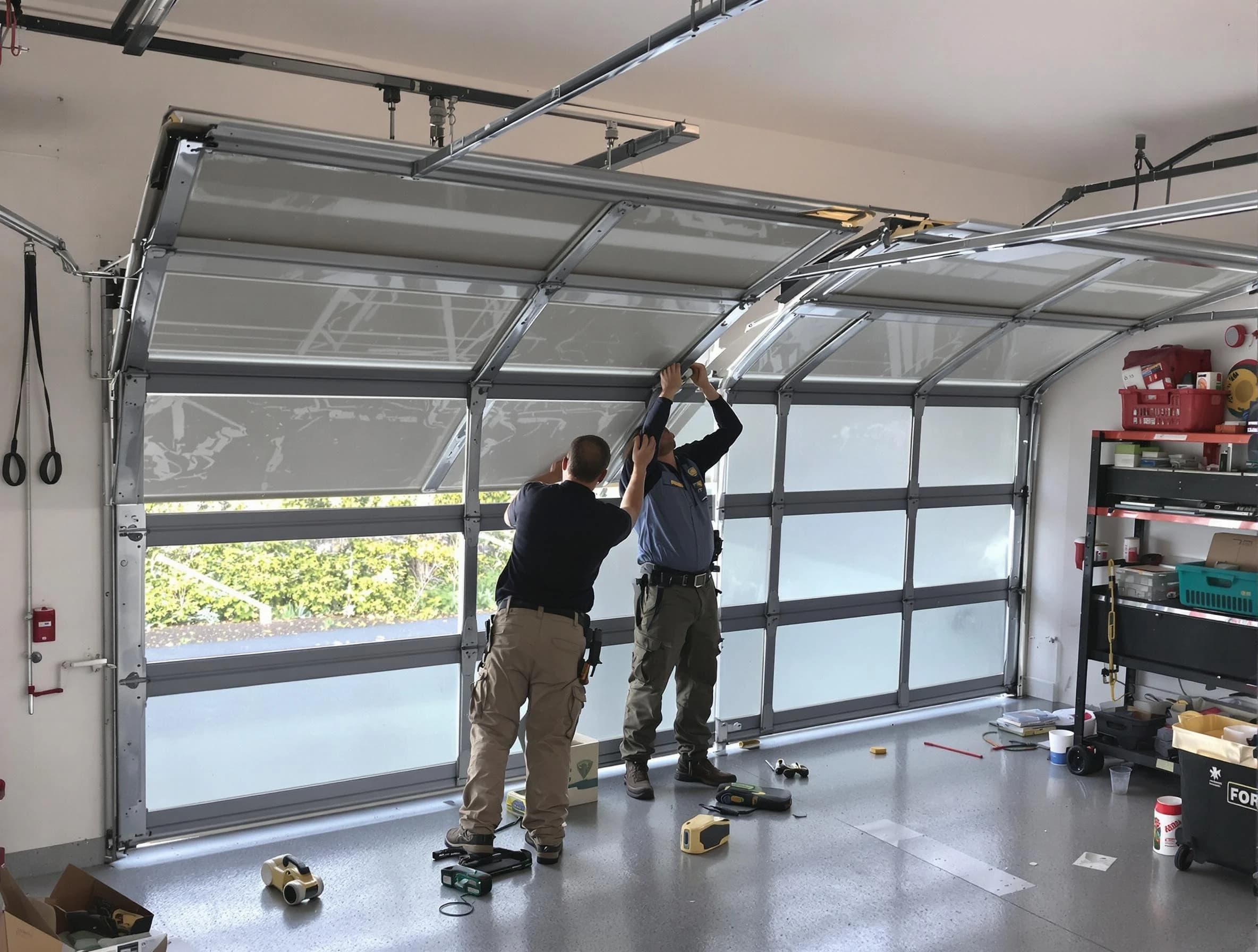 East Point Garage Door Repair expert performing precise panel replacement on East Point garage door