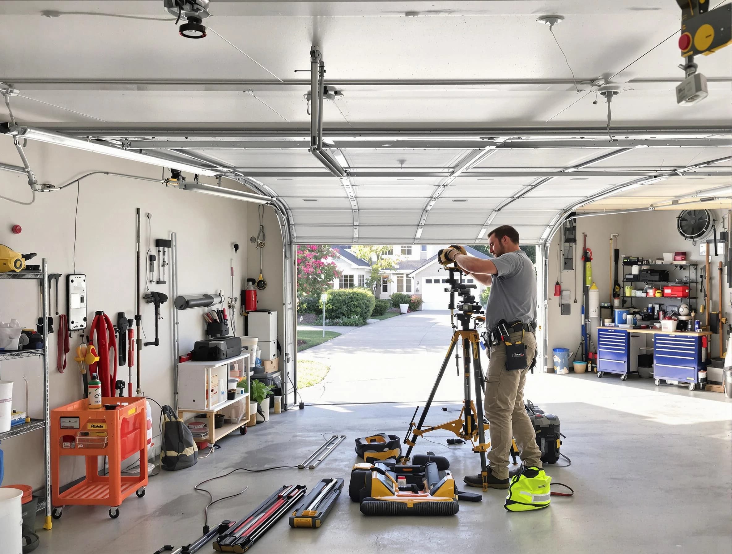 East Point Garage Door Repair specialist performing laser-guided track alignment in East Point