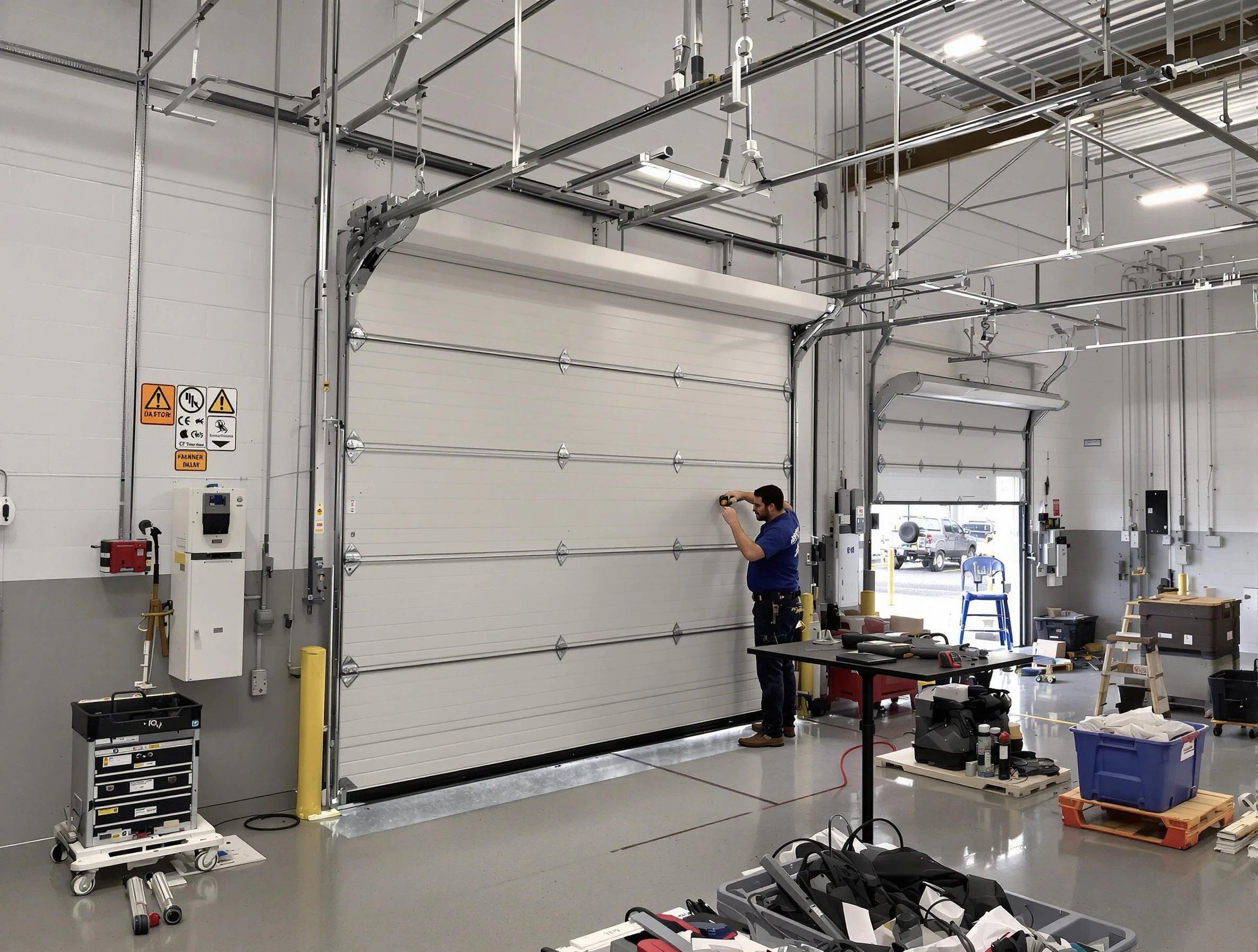 Commercial garage door repair being performed by East Point Garage Door Repair expert in East Point
