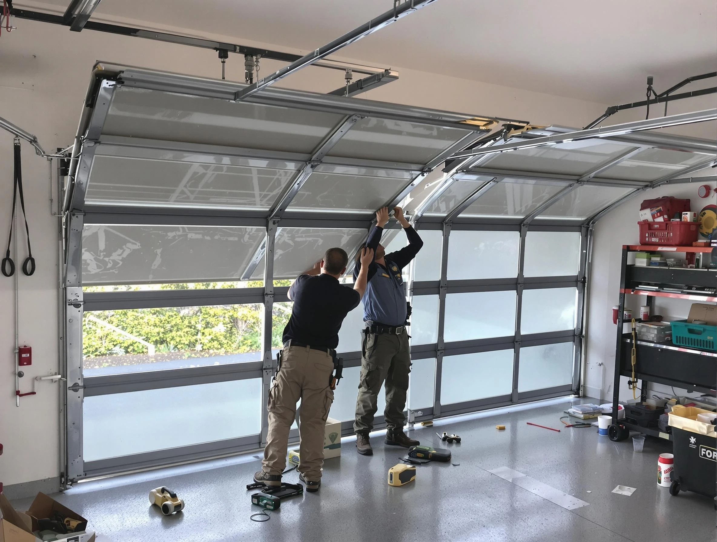 East Point Garage Door Repair expert performing precise panel replacement on East Point garage door